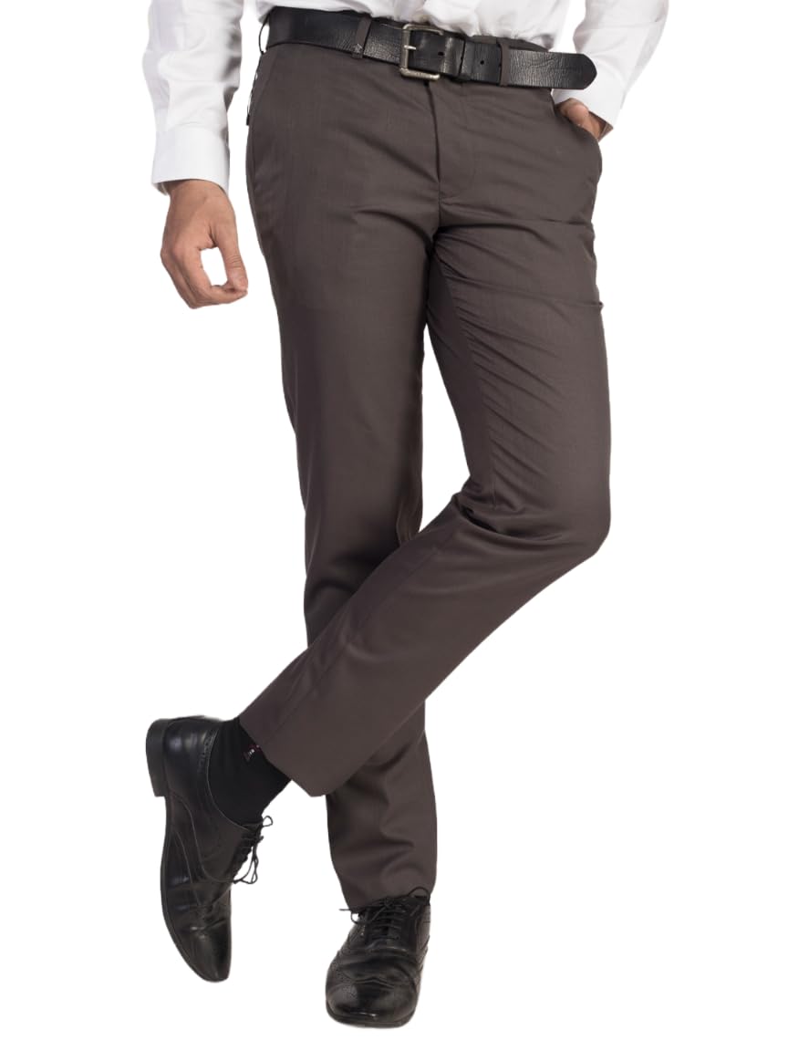 turtle Men Poly Viscose Slim Fit Solid Brown Formal Trouser-picture-54