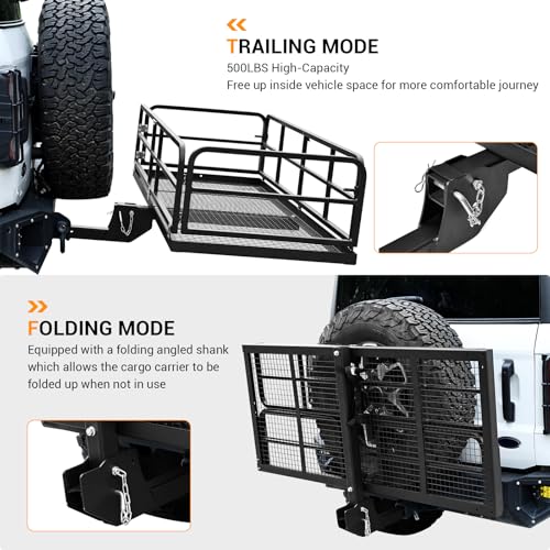 Hitch-Mounted Cargo Carrier - Rear Luggage Carrier, 750 Lbs Folding Hitch Mount Cargo Basket for 2" Receiver, Heavy-Duty Luggage Storage for SUV, RV, Truck, and Trailer by PeakPursuit - Image 7