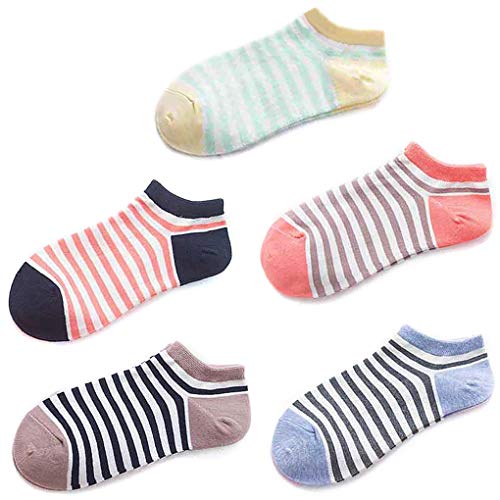Lamdgbway 5 Paires Mode Femmes Chaussettes pas de Show Coton Cheville Chaussette (One Size, Pinstripe) Cover