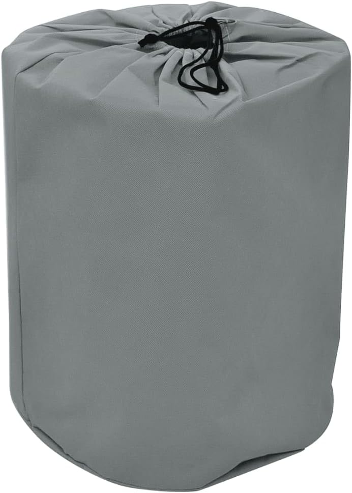 Caravan cover stored inside its gray drawstring storage bag.