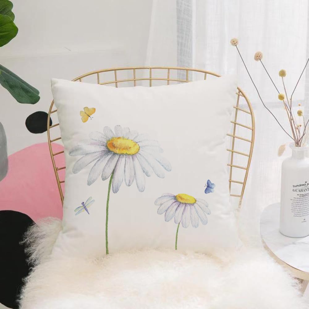 HYOSXW Cushion Cover,Throw Pillow Case Home Decorative for Living Room Bedroom Sofa Chair 16X16 Inch,Dragonfly, chamomile moth dragonflies refreshing nature template print with sof,Pillowcase 40X40cm