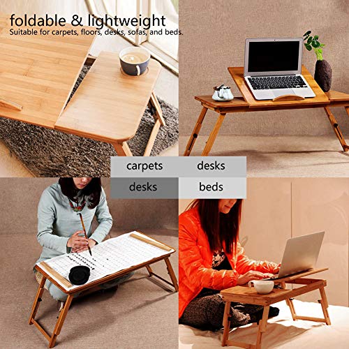Bureau d'ordinateur pliable réglable en bambou pour travailler sans table - 7