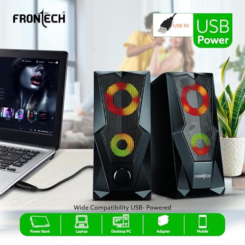 Image of FRONTECH 2.0 Channel Multimedia Speakers - 12W | USB Powered | RGB Lighting | 3.5mm AUX | 1 Year Warranty (SPK-0013)