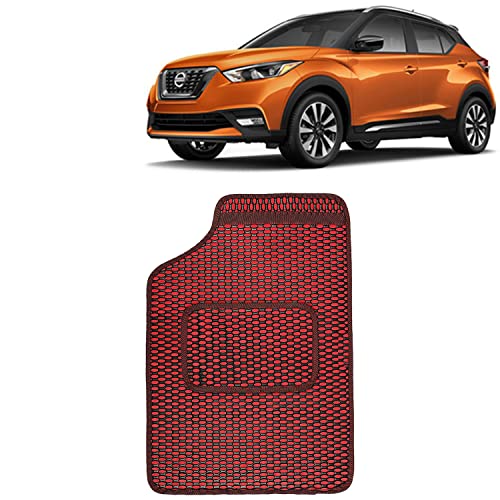 Image of Kingsway Dotted Design Car Floor Foot Mats Universal Fit for Nissan Kicks, Model Year : 2018 Onwards, Water and Dustproof, Color Red, Set of 5 Pieces