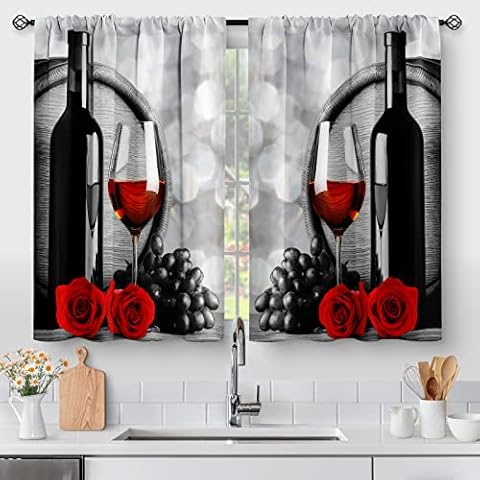 Aimego Red Rose Kitchen Curtains Set Cover