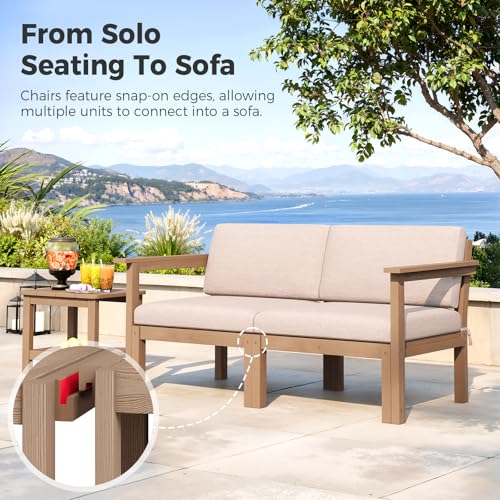 Image of Modular Outdoor Patio Furniture Armless Seat, HIPS All-Weather Outdoor Sectional Sofa with High-Density Thick Cushions, Easy Side Interlock, Patio Seat for Backyard, Balcony, Deck (Teak)