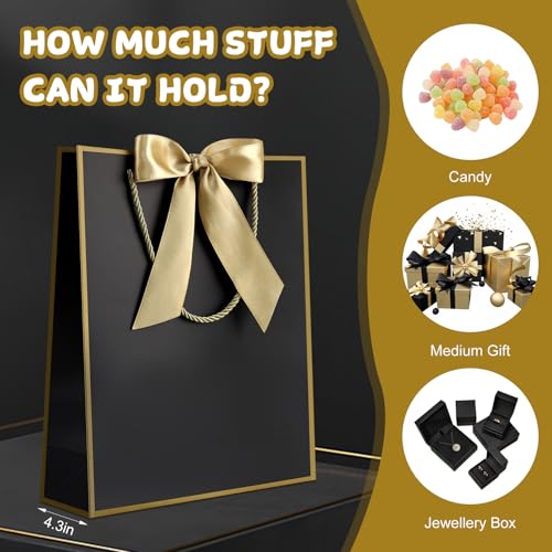 Image of JMANNI Gift Bag, 2PCS Gift Bags Large with Ribbon and 2 Greeting Cards 4 Tissue Paper, Portable Paper Gift Bag with Handles, Birthday Gift Bags,Present Bags for Wedding Party Mothers Day(Black-Gold)