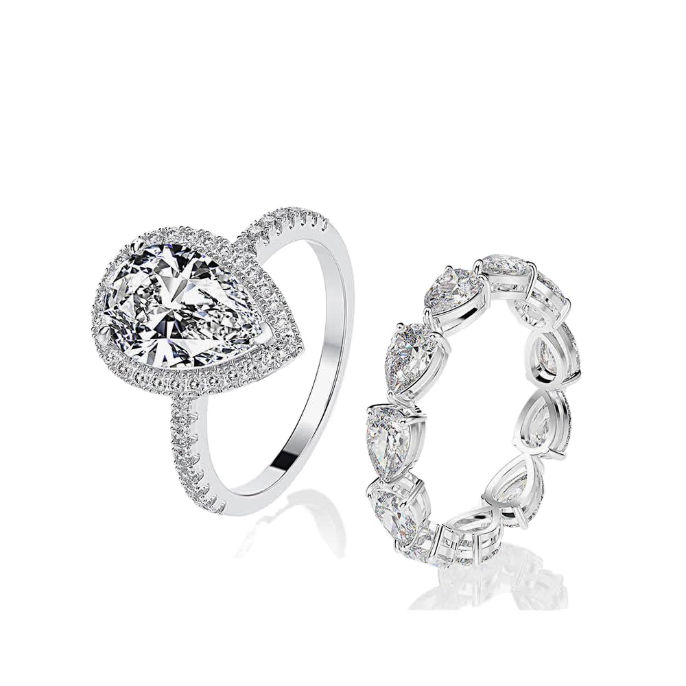 High carbon diamond ring 3 carat set ring pear shape 8 * 12mm radiant cut