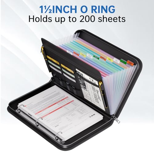 Tamfile Fireproof Accordion File Folder with Handle, Expanding File Folder with 13 Pockets Zipper and Labels, File Folder with 3 Rings, Multiple Pockets, Paper Organizer for A4 Folder by Tamfile - Image 9