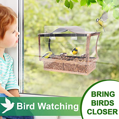 Window Bird Feeder, Dellan Metal Bird Feeder With Outdoors Hanging Chain, Bird Feeders For Outside Wild Birds #TOP5