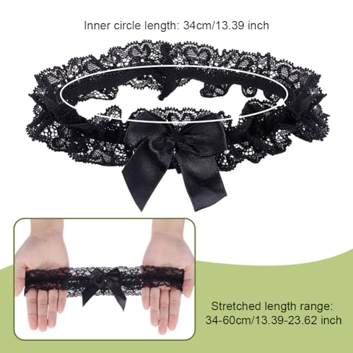 WEBEEDY 2Pcs Lace Wedding Garters for Bride Sexy Wedding Bridal Garter with Bow Party Prom Leg Garter Belt Tossing Thigh Garters Black Bowknot Elastic Leg Ring for Party Prom Birthday2