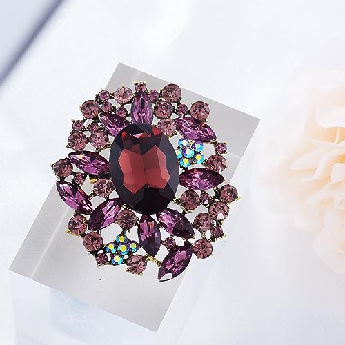 Image of LAXPICOL Vintage Austrian Crystal Elegant Flower Brooch for Women Broach Pin Wedding Jewelry Antique-Gold Tone