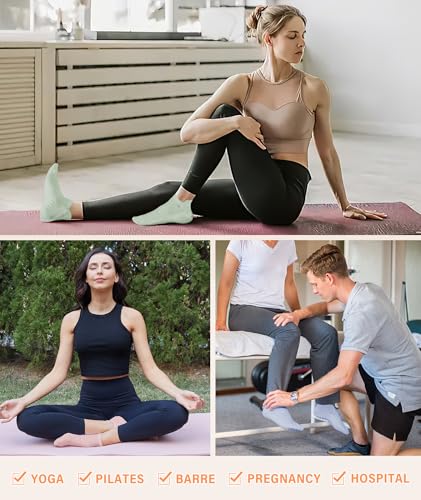 Image of DIBAOLONG Pilates Socks with Grips for Women Yoga Socks Non Slip Barre Hospital Socks 6-Pairs Grippy Ankle Socks