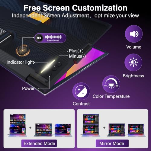 Image of 15.6 inch Laptop Screen Extender, FHD IPS Vertical Portable Dual Monitor, 0.16 inch Ultra-Slim One-Cable Plug & Play Travel Monitor Above Laptop Screen for 13-17 inch Laptops Compatible with Win /Mac /Android