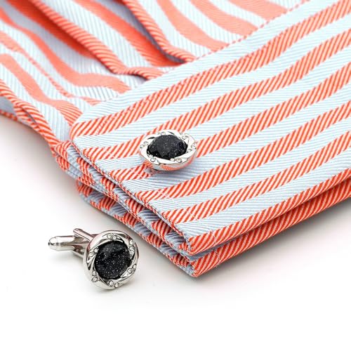 Set de Mancuernas para Hombre con Piedra Arenisca Azul Negra y Rhinestones miniatura 5