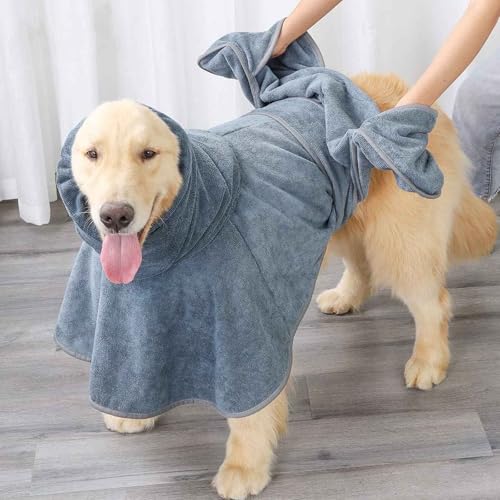 PJDDP Hundebadetuch Extra Saugfahig, Verstellbares Halsband Und Taille Bademantel Gross,Dryup Cape, Geeignet Für Große Und Mittlere Hunde,XL
