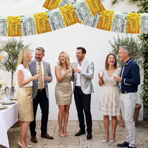 Image of BEISHIDA 3 Pack Gold Silver Foil Fringe Garland 30ft Wall Tinsel Banner