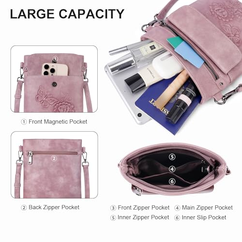 Image of Small Crossbody Purse for Women, Vegan Leather Multi Pocket Bag | Small Crossbody Bags for Women with Embossed Design, Adjustable Strap, Lightweight Travel Shoulder Bag for Daily Use and Gift