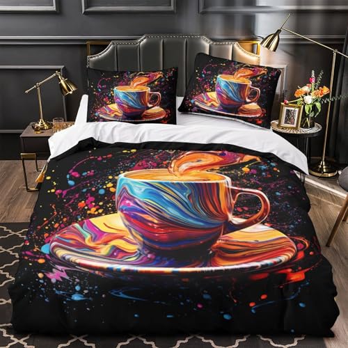 Ensemble de lit 3D tasse à thé en microfibre premium 200x200cm de qualité