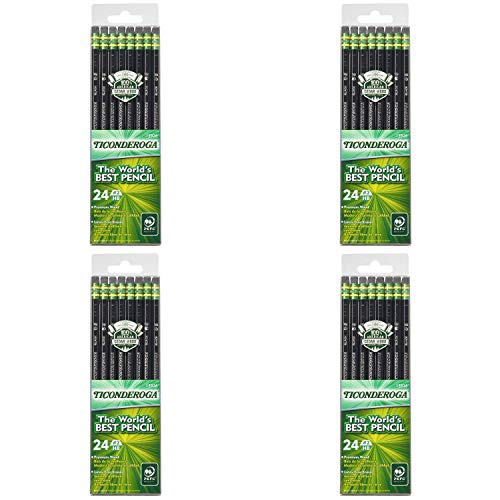 Ticonderoga Pencils, Wood-Cased, Graphite #2 HB Soft, Black, 24-Pack (13926) Pack of 4
