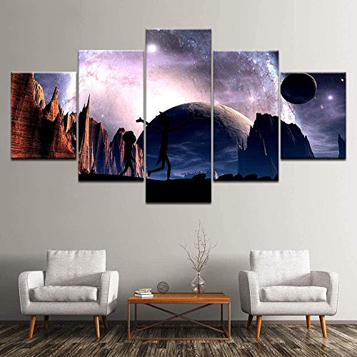 5 piezas de pintura de lienzo de arte para pared, cuadros de dibujos animados modulares de Rick y...