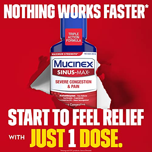 Severe Congestion & Pain Relief, Mucinex Sinus-Max Max Strength, 6Oz Clears Sinus & Nasal Congestion, Relieves Headache & Fever, Thins & Loosens Mucus #TOP2
