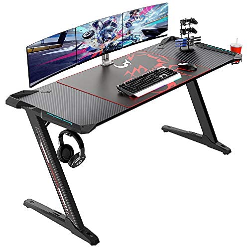 EE EUREKA ERGONOMIC Gaming Desk 60 Inch, Pc Computer Desk With Rgb Led Light Office Writing Desk With Mouse Pad Cup Holder, Black EE EUREKA ERGONOMIC Gaming Desk 60 Inch, Pc Computer Desk With Rgb Led Light Office Writing Desk With Mouse Pad Cup Holder, Black