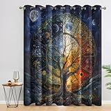 Tree of Life Curtains for Bedroom Decor, 54 Inches Long, Celestial Night and Day Fantasy Pattern Design Blackout Drapes, Tree of Life Curtains for Living Room, 2 Panels Set (E&-1659)