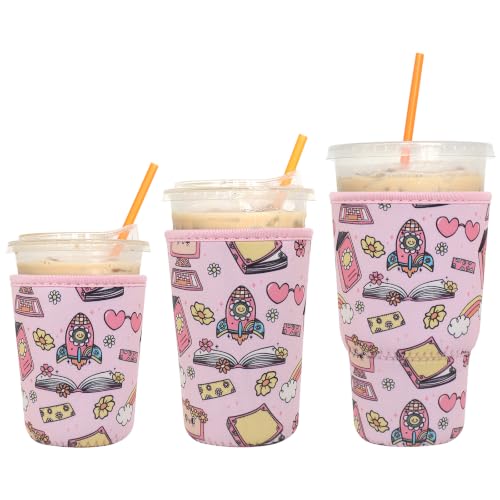 Image of 3 Pack Reusable Iced Coffee Sleeves - Xumbtvs Insulator Sleeve for Cold Beverages, Neoprene Coffee Cup Holder (Pink Patterns)
