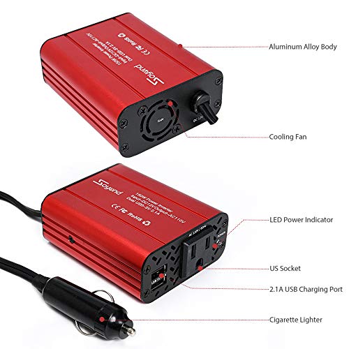 Soyond 150W Car Power Inverter - DC 12V to 110V AC Converter 4.2A Dual USB Charging Ports Car Charger Adapter Modified Sine Wave Converter for Car Cigarette Lighter with AC Outlet for Car (Red) - Thumbnail 5