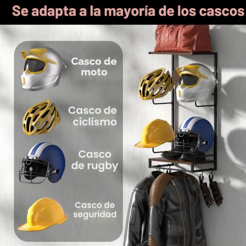 Soporte para casco de motocicleta en pared perchero con madera elegante 7