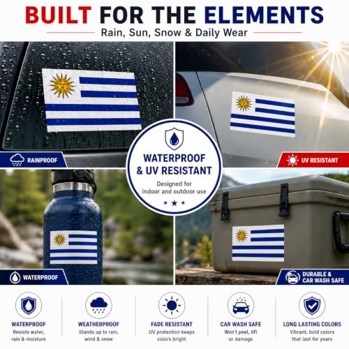 Image of Uruguay Vinyl Flag Stickers, Car Decals, Waterproof Indoor Outdoor, Laptop Stickers, Car Bumper, Uruguayan Flag, 5 x 3 Inches, Set of 3