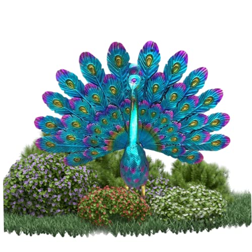 Rachlicy Ornements de Jardin Statues d'extérieur de Statue de Paon Sculptures en métal décoration Art des Oiseaux pour pelouse de Patio Porche