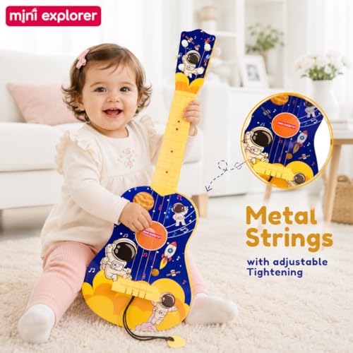 Image of MiniExplorer Ukulele Guitar Toy for Kids, 57 cm 4 String Musical Instrument Toy for Toddlers & Boys Girls Age 3+, Early Educational Pretend Play Guitar - Space