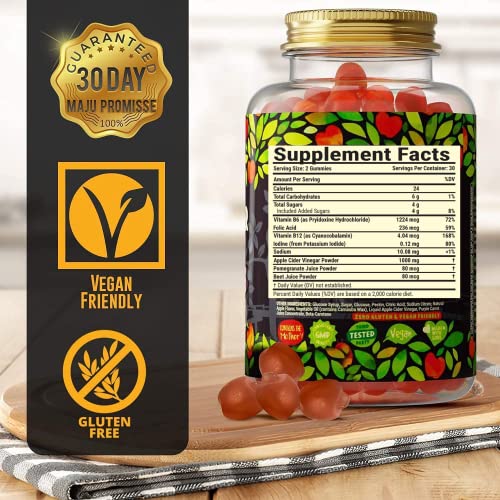 Apple Cider Vinegar Gummies With Mother - Weight Management & Detox - 2X Stronger (1000 Mg) Unfiltered Acv, Gluten-Free, Chewable, Low Sugar Content, Vegan By Maju #TOP5