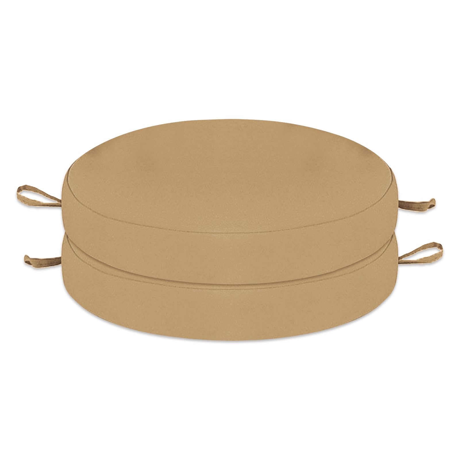 Wokuaile Outdoor Bistro Chair Cushions Set of 2, Waterproof Outdoor Round Seat Cushions with Ties for Home Garden Furniture, Khaki, 15x15x2 In