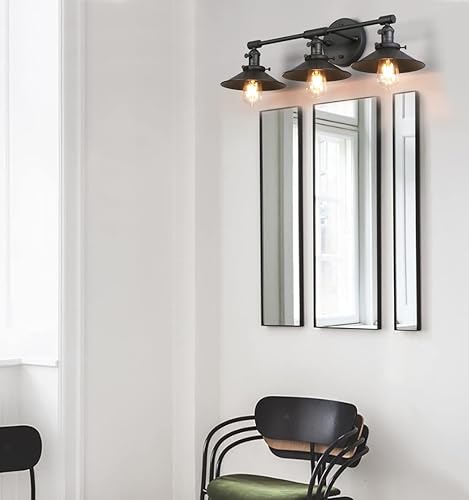 Miniatura 3 de Phansthy Lámparas de tocador de baño, 3 lámparas de pared con pantalla de metal negro de 7.9 pulgadas, luces de pared para espejo, cocina, sala de
