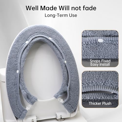 Toilet Seat Cover,Bathroom Soft Thicker Warmer with Snaps Fixed Stretchable Washable Fiber Cloth Toilet Seat Covers Pads Easy Installation& Cleaning (dark blue)
