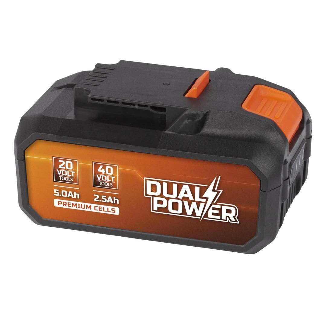 POWERPLUSBattery 2 x 20 V 5.0/2.5 Ah, for all Power Tools and Garden Tools in the Dual Power Range and can be used in both 40 V and 20 V devices