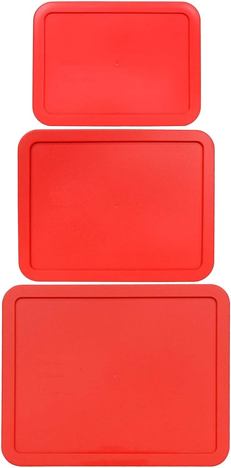 3, 6 & 11 Cup Red Replacement Lids/Covers for Pyrex, Anchor Hocking & KlareWare Storage Bowls *Lids Only Glass Container Not Included* (3 Pack *One of Each Size*)