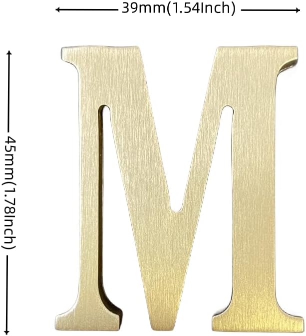 1.77 Inch Height Self Adhesive Solid Brass English Letters 4.5CM Wall sticker Gold Mail Box Numbers House Address Numbers Shop Studio Name DIY Combination For Wall Home Decor Hardware (Letter M)