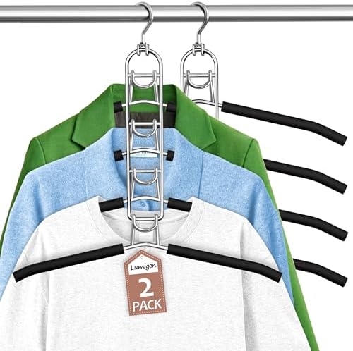 Clothes Hangers Space Saving, Stackable Shirt Hangers, 4-Tier Non-Slip Coat Hanger with 360° Swivel Hook for Closet Organizers and Storage Shirt,Sweater,Suit - 2 Pack