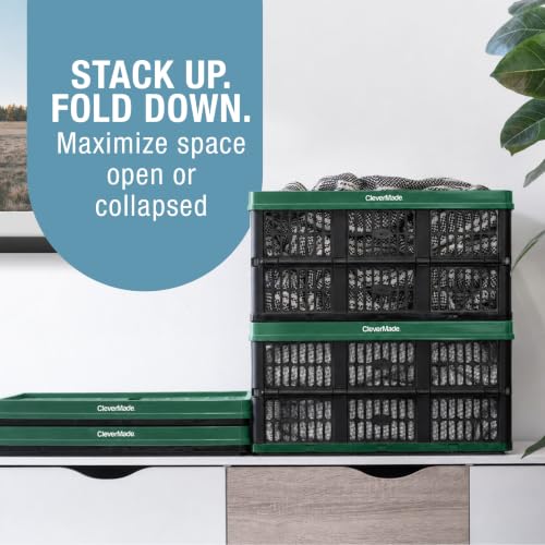 Image of CleverMade Collapsible Utility Crates For Storage, 45L 3 Pack, Forest