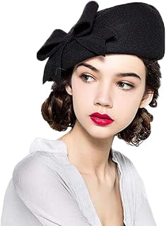 FFADVES Women's 100% Wool French Beret Hat with Bowknot - Vintage Winter Fascinator Cap for Elegant Style
