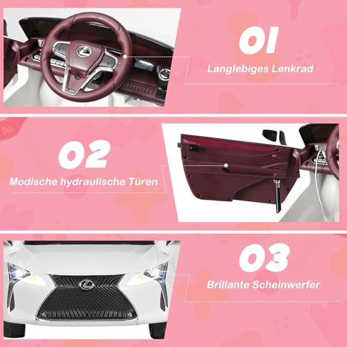 GOPLUS 12V Kinder Elektroauto Lexus LC500, Elektrofahrzeuge mit 2,4G Fernbedienung, Kinderauto Elektrisch mit 2 Türen & 2 Geschwindigkeiten & USB & Hupe & Musik, für Kinder 3-8 Jahren (weiß) – Bild 6