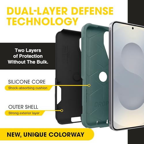 Image of OtterBox Samsung Galaxy S25 Commuter Series Case - Enchanted Forest (Black & Green), Slim & Tough, Duel Layer, Pocket-Friendly, Port Protection, Protective Phone Case