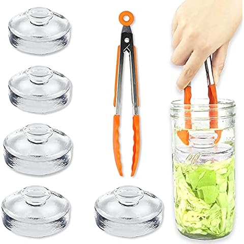 Artcome 5-Pack Glass Fermentation Weights with Easy Grip Handle and Unique Texture Design for Large Wide Mouth Mason Jars Cover