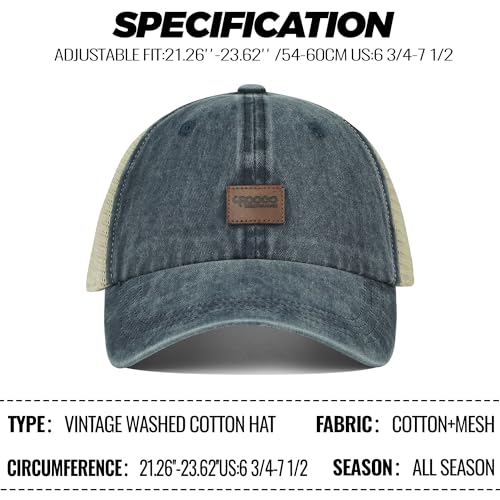 Image of Croogo Leather Patch Mesh Back Cap Washed Cotton Dad Hat | Breathable Material /Adjustable Design /Unstructured Hats /Vintage Wash /Exclusive Products