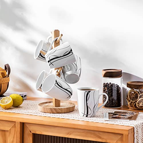 Veweet Ceramic Coffee Mug Set Of 6, 11 Oz Coffee Cups With Big Handle, White Mugs Set Tea Cup Set Latte Cups, Microwave Dishwasher Safe, Series Fiona #TOP6