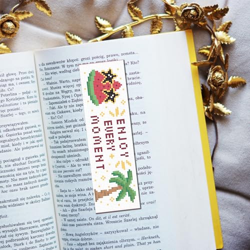 Image of FREEBLOSS 6 Set Cross Stitch Bookmark Kits for Beginner Cartoon Summer Stamped Cross Stitch Kit DIY Embroidery Bookmark Kit with Instructions 8'' x 2.4''